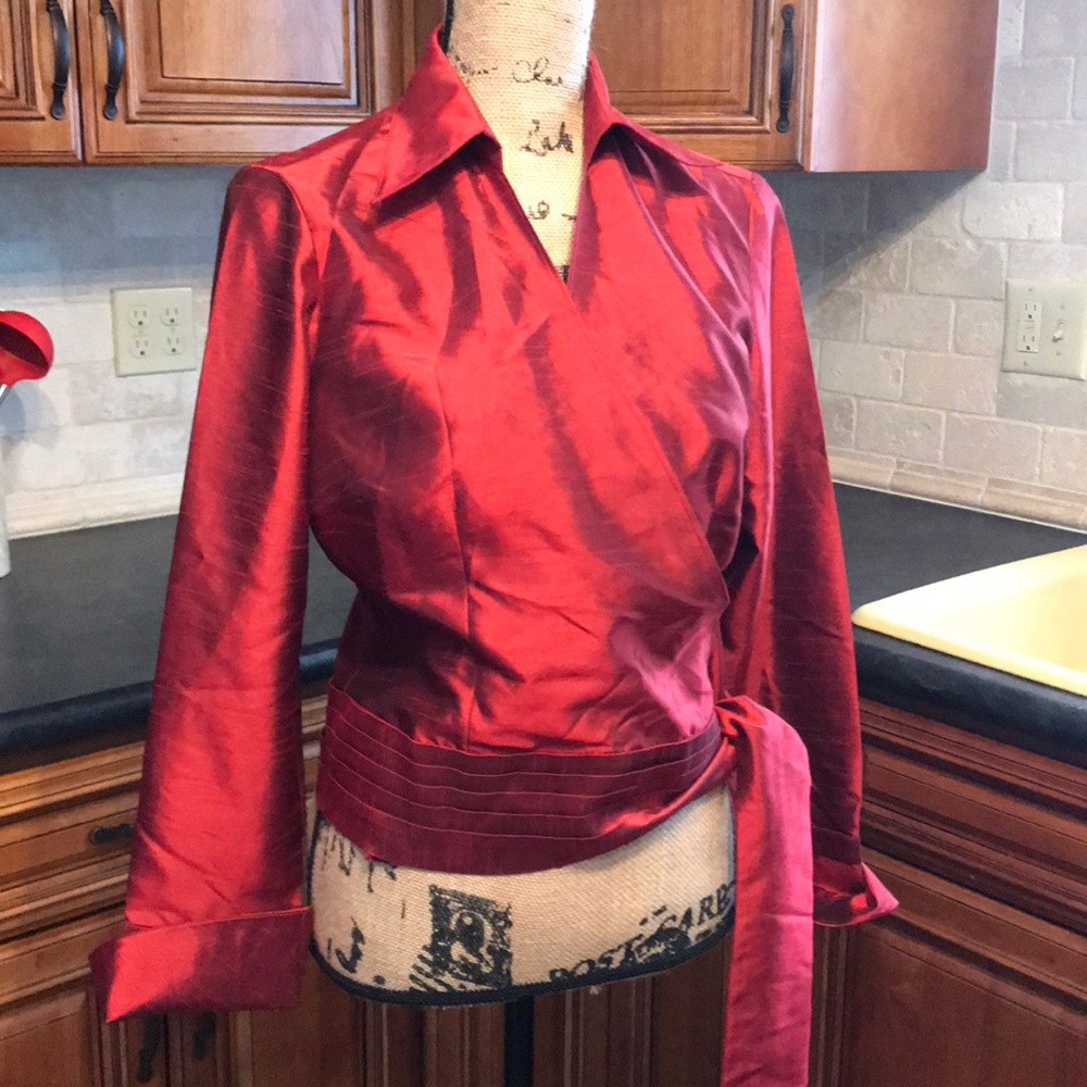 Coldwater creek formal red shine wrap top